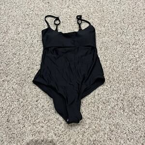 NEW Quince Italian Cut Out One Piece Swimsuit S Black Classic Summer Beach